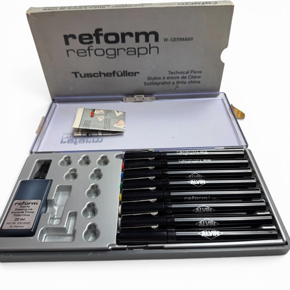 Reformation Other - Vintage Reform Refograph 8 Pen Set In Original Case West Germany Alvin 17866T